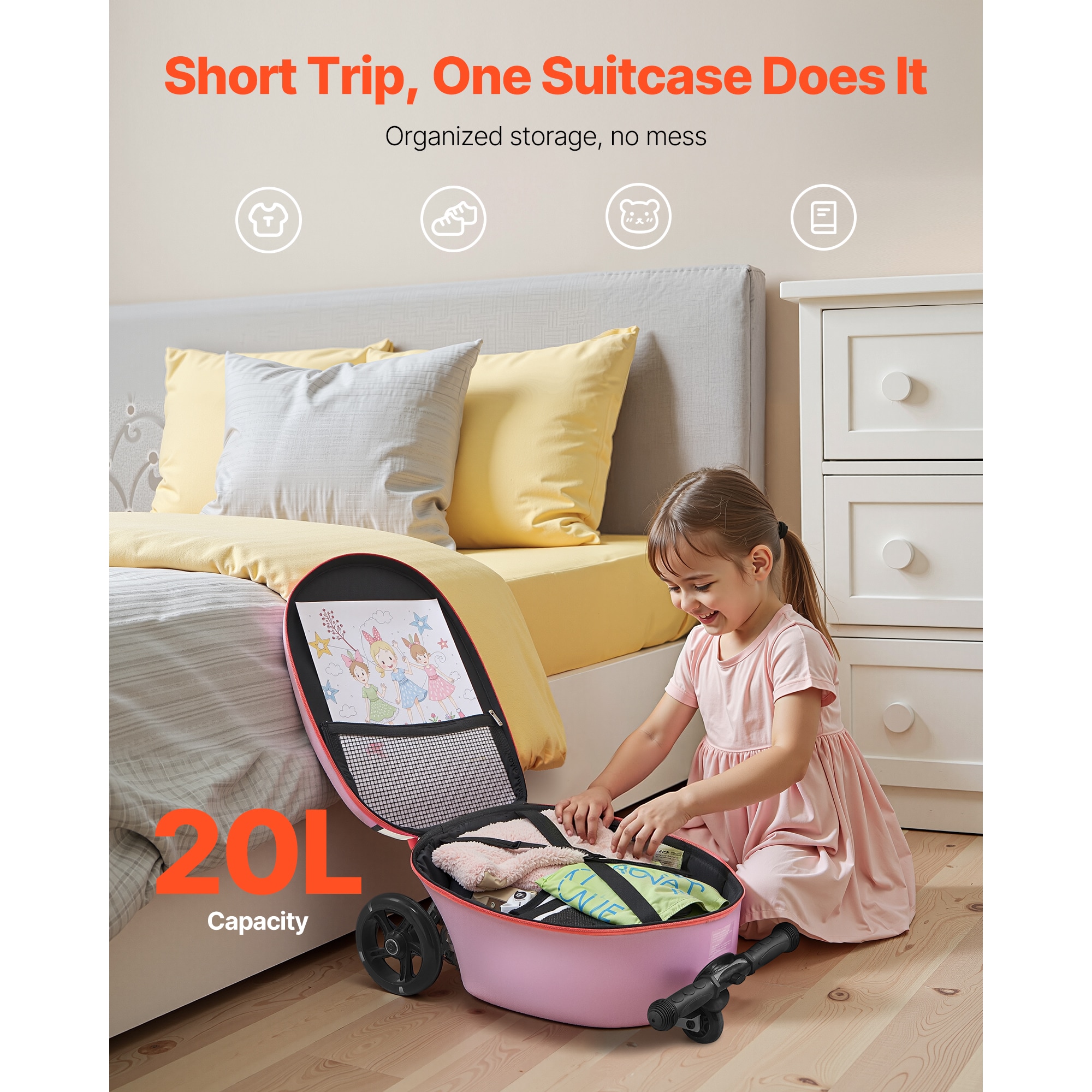Kids Scooter Luggage Ride-on Suitcase With Flash Wheels Purple_voghion.com